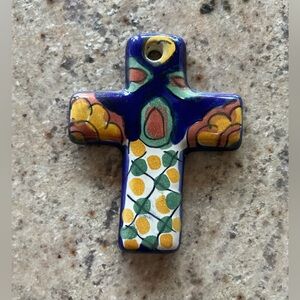 Handmade and hand painted ceramic cross - made in Mexico